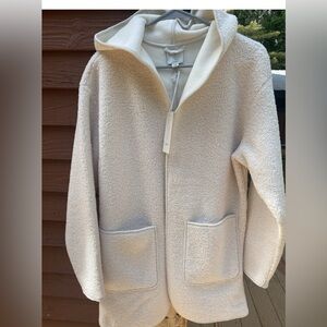 Joie Borg Teddy Sherpa Hooded Open Jacket Ivory Size Small